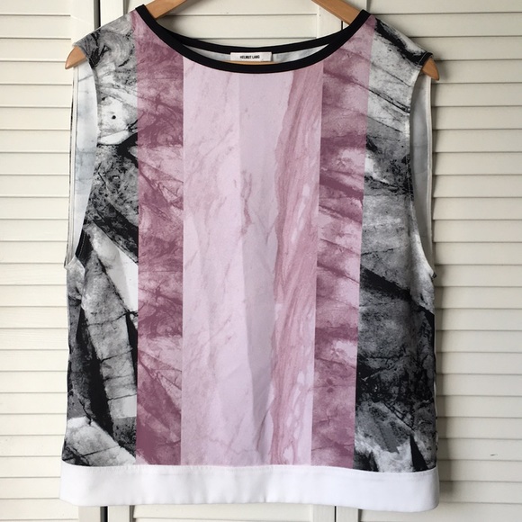 Helmut Lang Mason Abstract Marble Geometric Print Top M - Picture 2 of 9